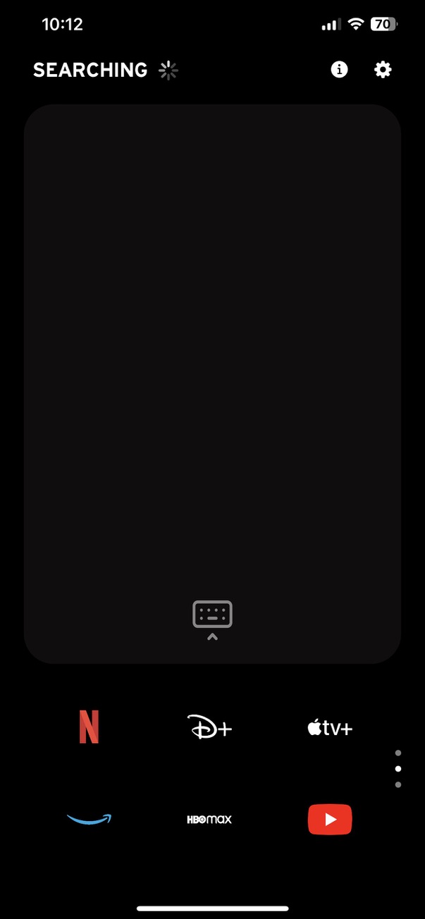 Saturn Remote showing streaming service shortcuts for Netflix, Disney+, Apple TV+, Amazon, HBO Max, and YouTube