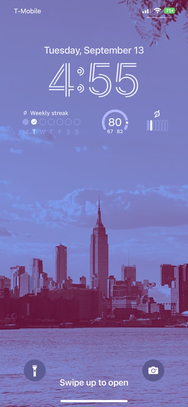 Peloton lock-screen widget showing a different point in the week